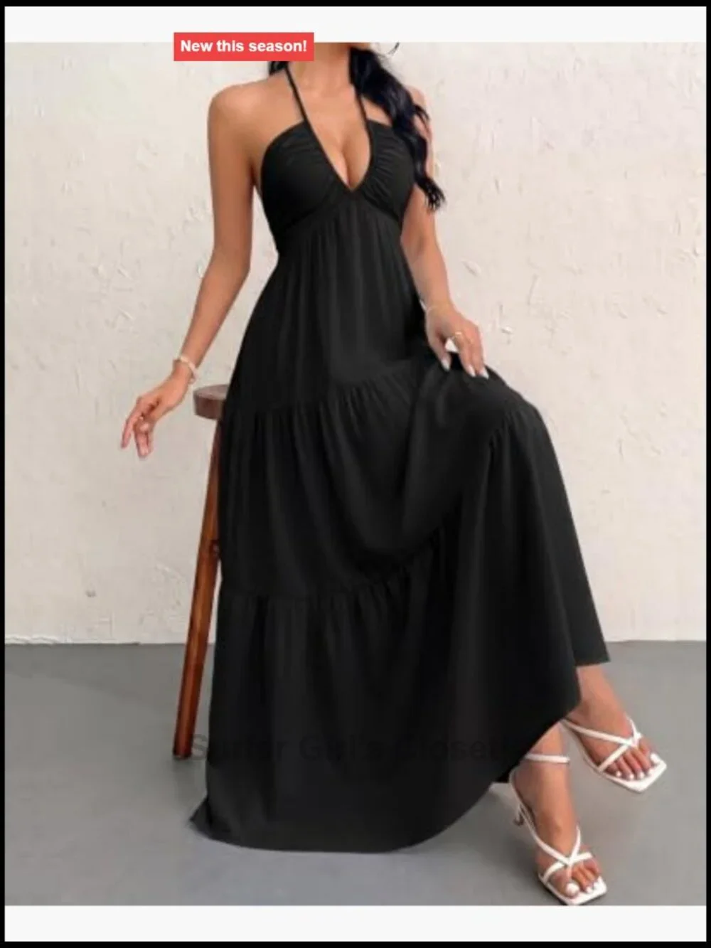 Flowy Maxi Sundress Halter V Neck Sleeveless A-Line Boho Bow Tie Backless